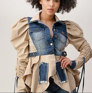 Athina denim puffy sleeve peplum top